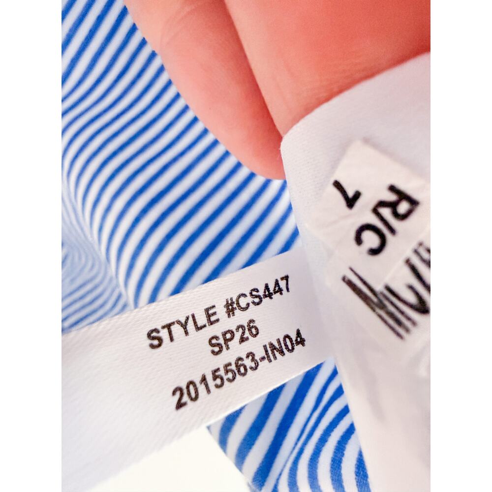 J Crew Factory | NWOT Embroidered Stripe Button Up Shirt Blue White | Sz S - Picture 7 of 9